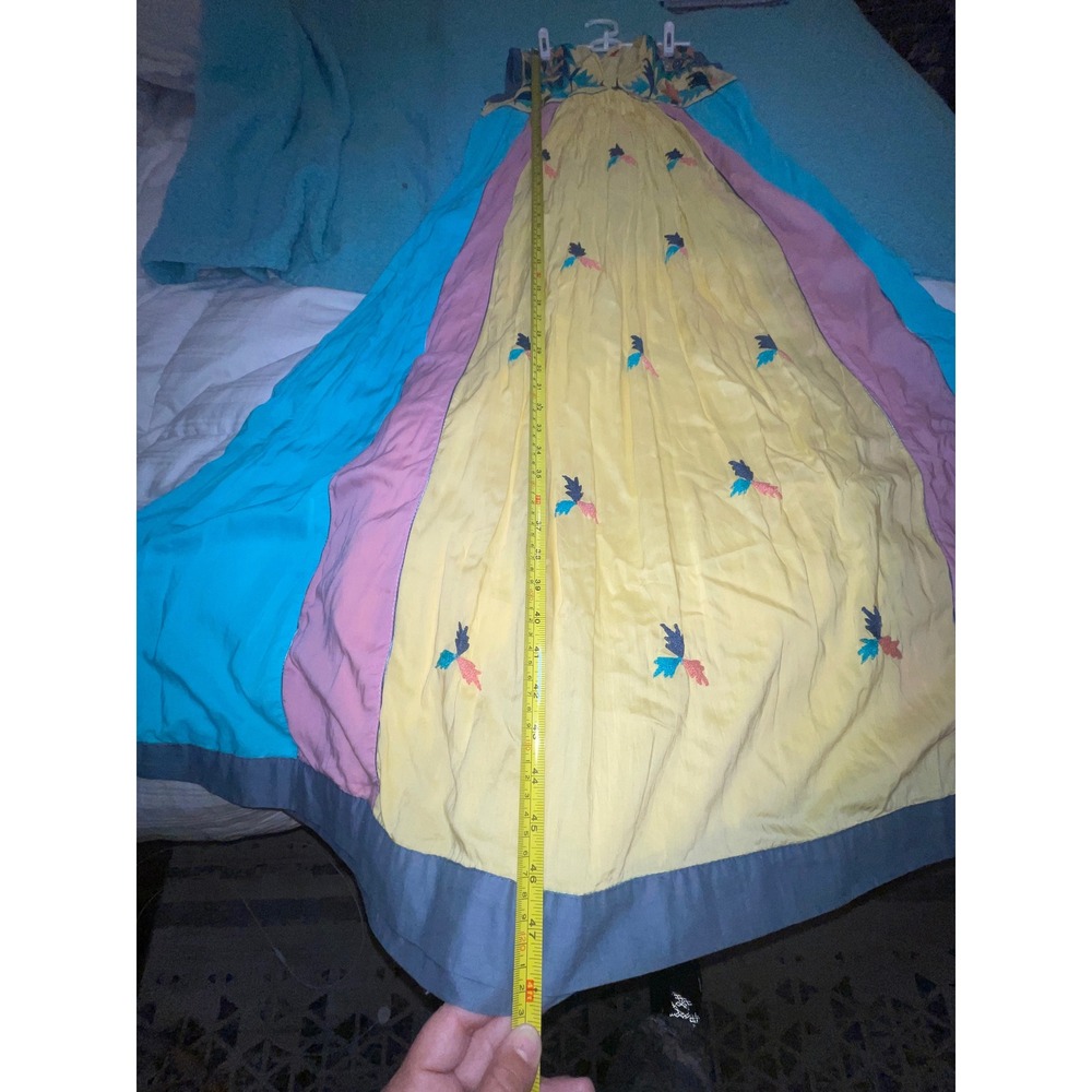 Vintage Cotton Embroidery Color Block Hippie Festival Boho Dress - Picture 4 of 9